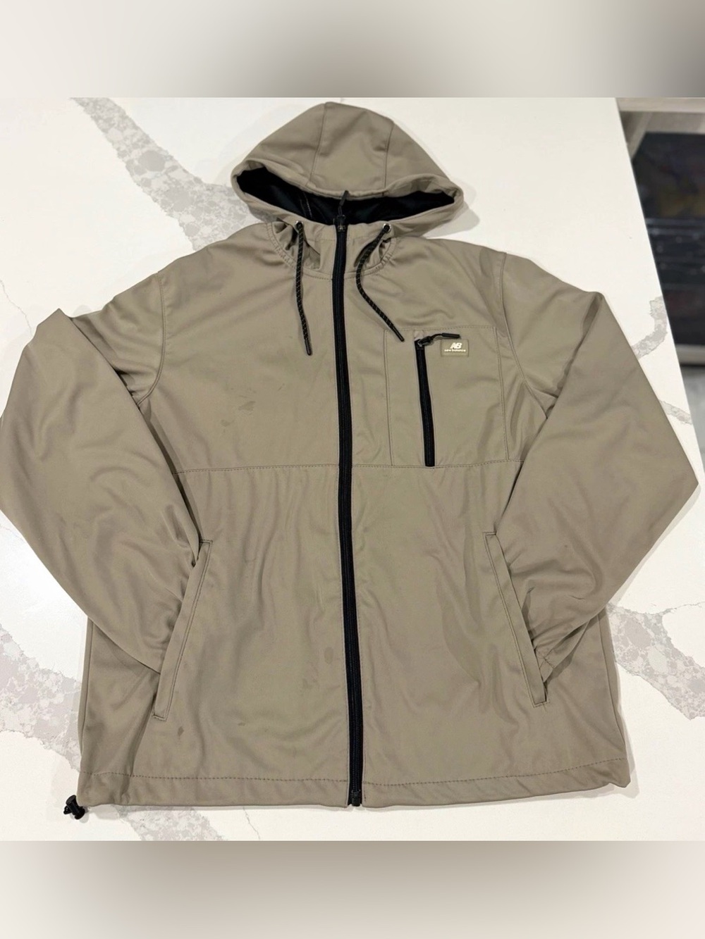 New Balance Men's Hooded Raincoat - Taupe with Black Trim